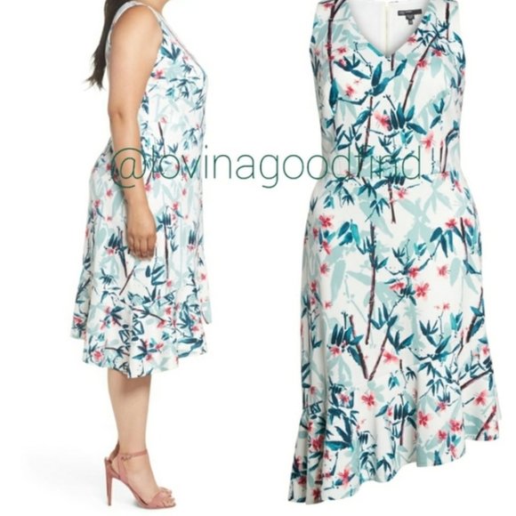 Maggy London Floral Asymmetrical Sheath Dress NWT sz 16W - Picture 2 of 5